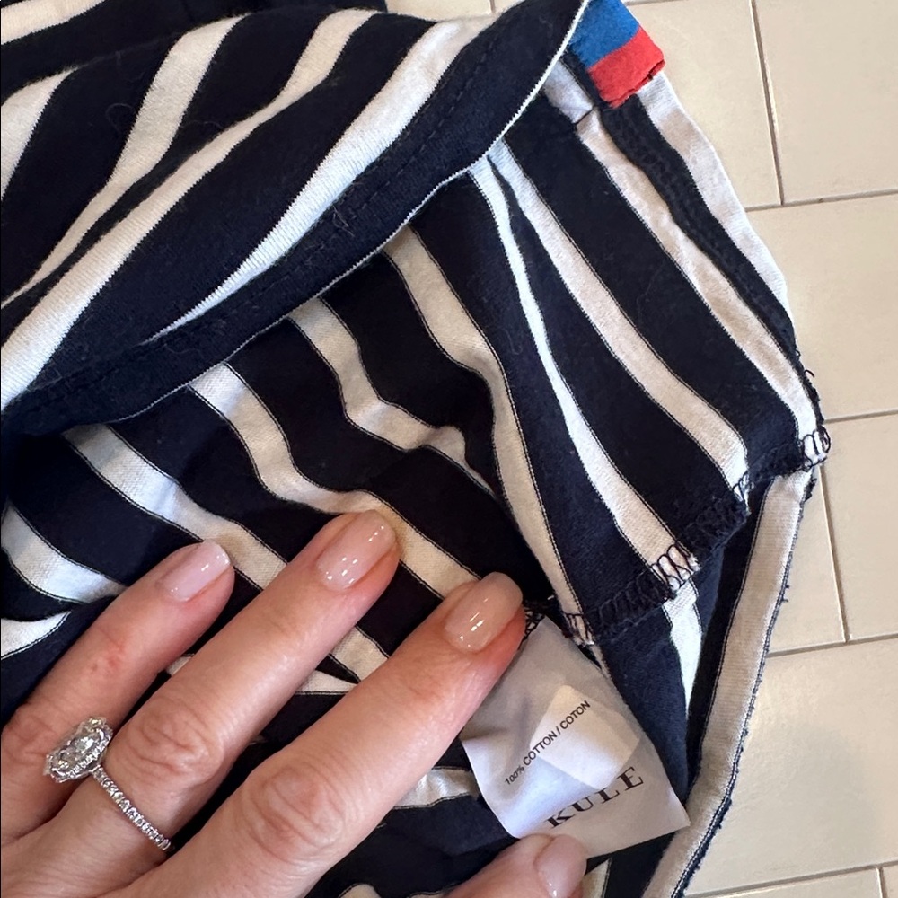KULE 3/4 Sleeve Striped Navy and White T-Shirt (SM) - Picture 3 of 4